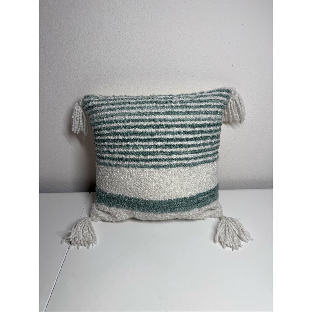 At  Home Grayson Green White Knit Towed Striped Cushion
